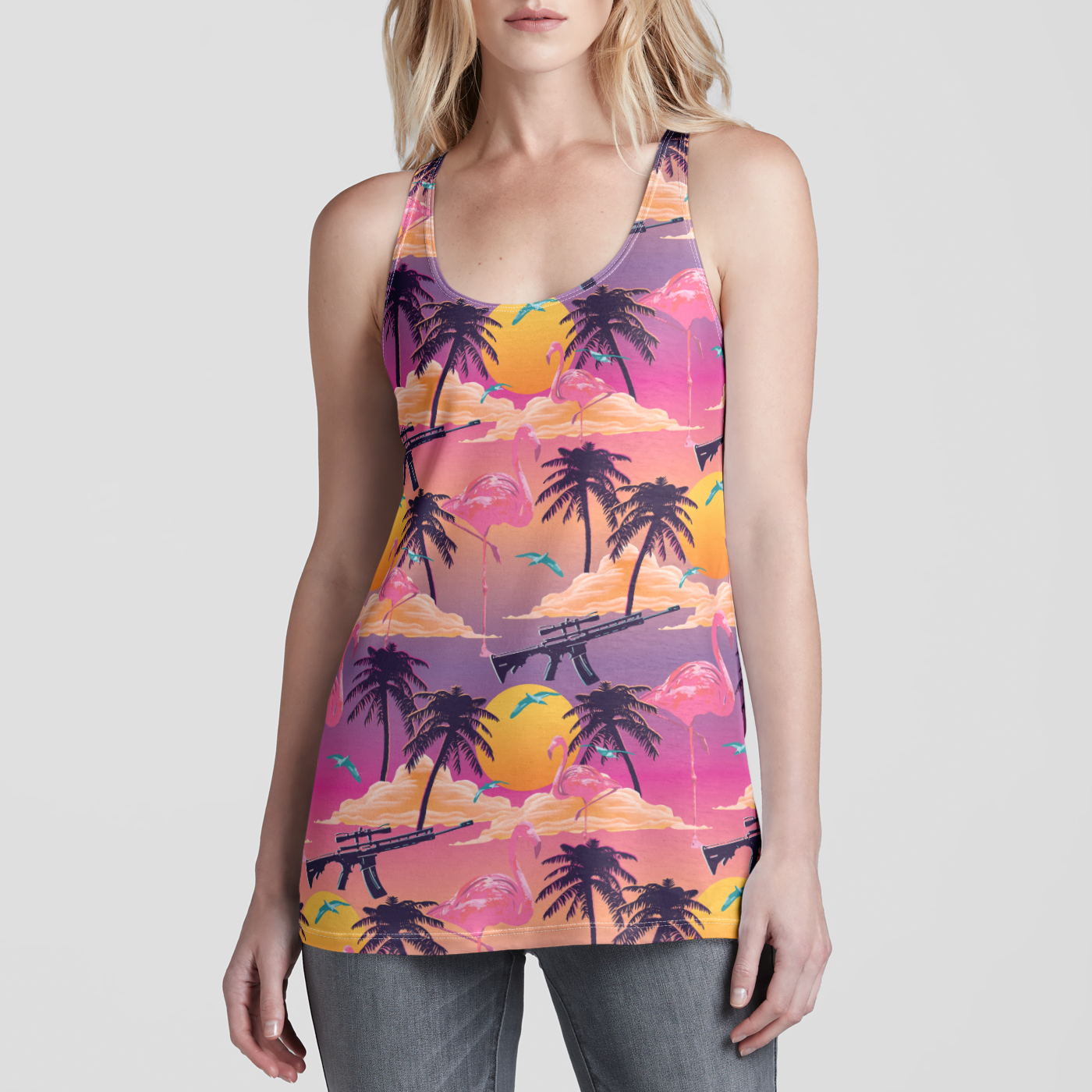 Flamingo Sunset Racerback Tank Top