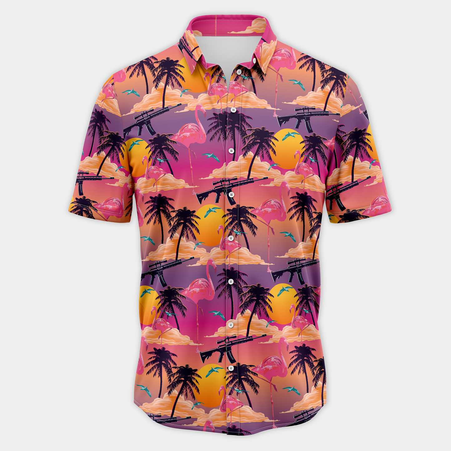 Flamingo Sunset Button Down Shirt