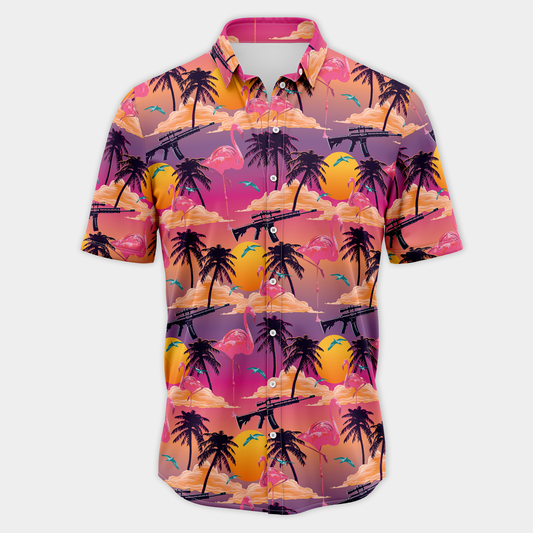 Flamingo Sunset Button Down Shirt